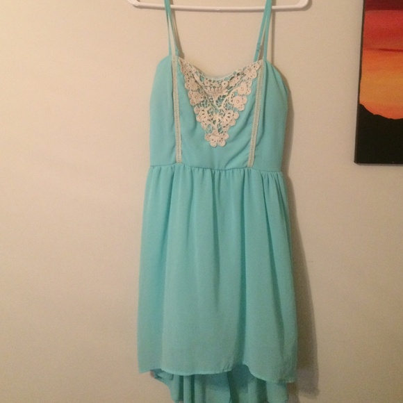 Light blue/teal single strap dress.