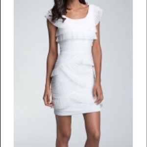 White Ruched Mesh Tier Dress