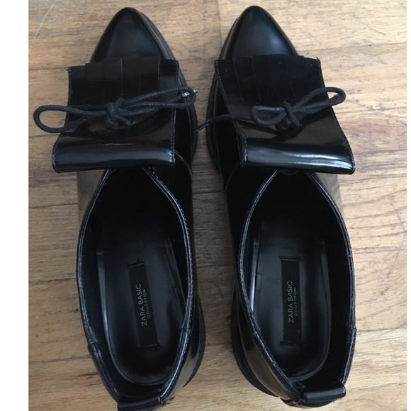 Zara Leather Black Platform Oxford Wedge w/Tassel - Picture 2 of 4