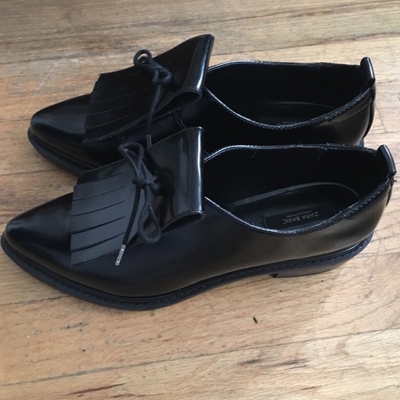 Zara Leather Black Platform Oxford Wedge w/Tassel - Picture 3 of 4