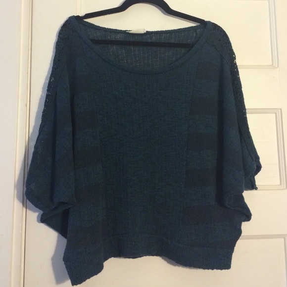 Teal crochet arm accent sweater!