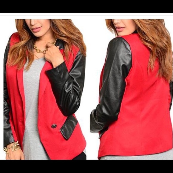 Red & Black Faux Leather Blazer
