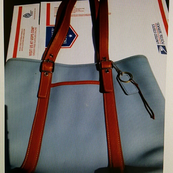 Coach Blue/Brown Shoulder Tote - Picture 1 of 3