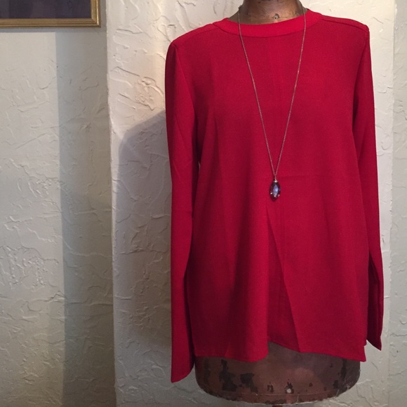 Red High Neck Zipper Blouse