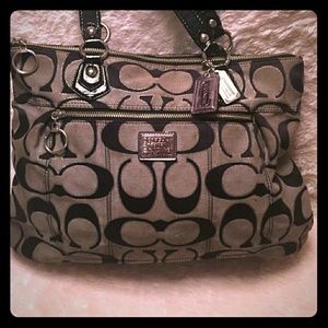 COACH Bag Purse ~  Black C Print / Black Straps