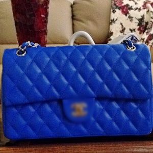 Jumbo Blue Quilted Flap Bag