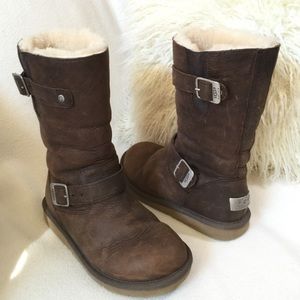 ugg leather buckle boots