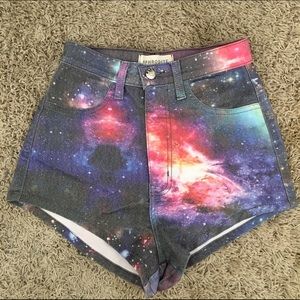 High Waisted Galaxy Print Shorts