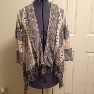 Fringe knit cardigan; striped