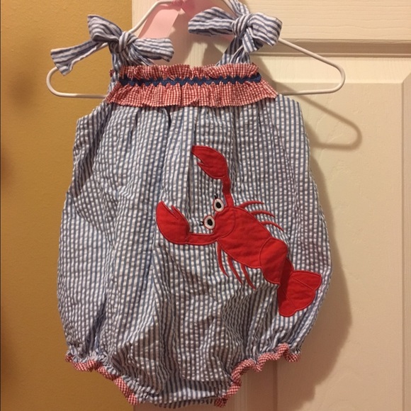 💲SOLD💲Lobster smocked bubble romper for baby - Picture 1 of 3