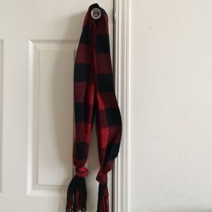 A red and black plaid scarf