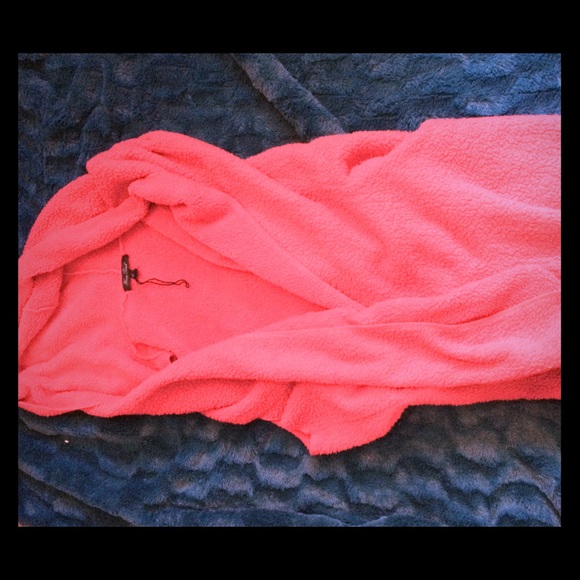 Red fleece hooded poncho vest