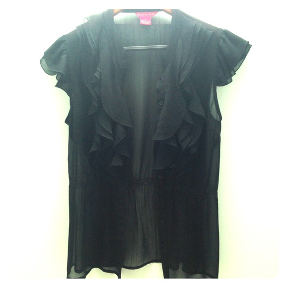 Black button up shirt.