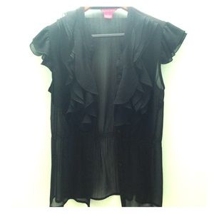 Black button up shirt.