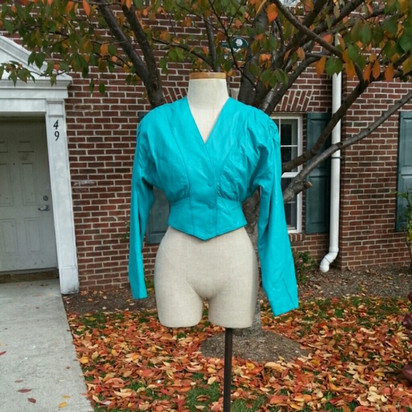 Chia Jackets & Blazers - RARE Turquoise leather jacket by CHIA