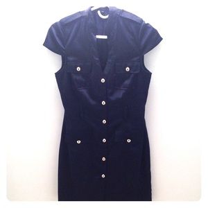 Navy blue button down dress.