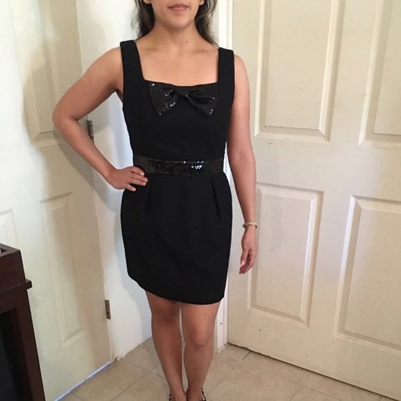 Sparkly Little Black Dress with Shinny bow belt