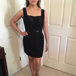 Sparkly Little Black Dress with Shinny bow belt