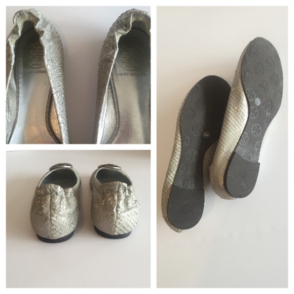🚫SOLD🚫Tory Burch Reva Silver Snake Skin Flats - Picture 4 of 4