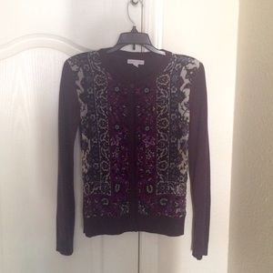 Purple cardigan with floral chiffon pattern