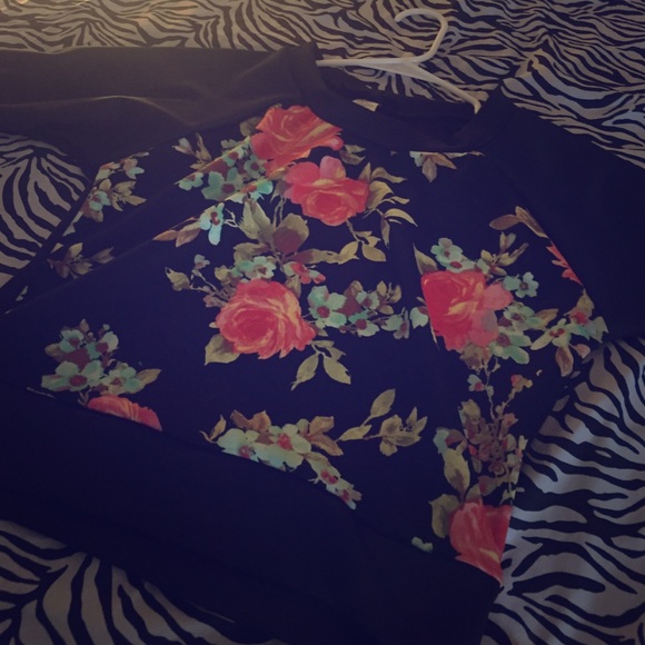 All black flowered sweater