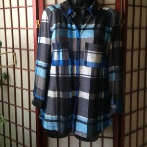Long sleeve plaid flannel blouse