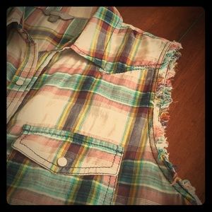 🙊 Rubbish Plaid Sleeveless Long Shirt Small 😍