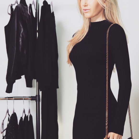 Black Mock Neck Sweater Midi - Picture 3 of 4