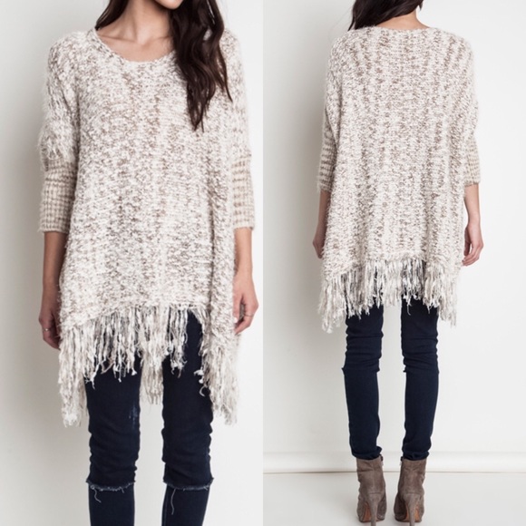 🔴SOLD🔴 Beige Frayed Chunky Sweater - Picture 2 of 4