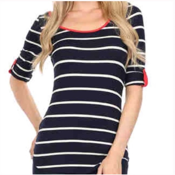 Last One! Navy & White Striped Top w/Red Bow Back - Picture 2 of 4