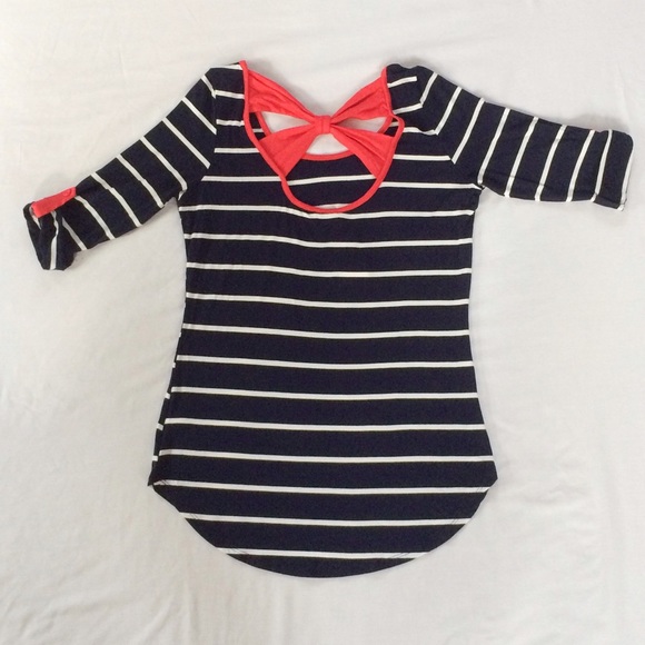 Last One! Navy & White Striped Top w/Red Bow Back - Picture 4 of 4