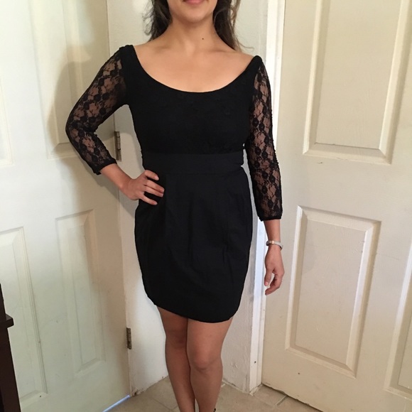 Sexy little black dress with long sleeve lace