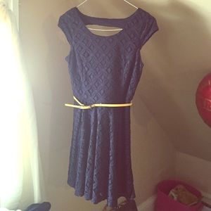 Navy blue cut-out back lace dress