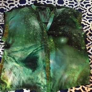 Forever21 Galaxy Print Short Sleeve Button Up