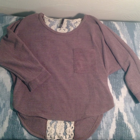 Brown/taupe semi crop top with lace back