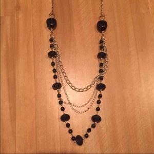 Black bead layered necklace