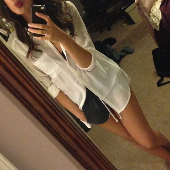 Sheer white button down