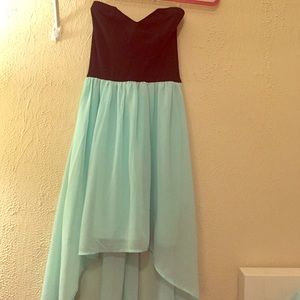 Turquoise strapless high low dress