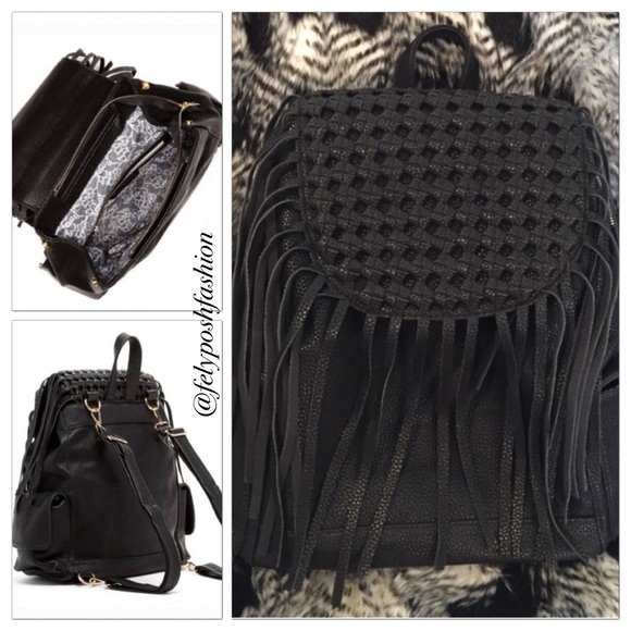 Urban Outfitters Pink Haley Fringe Black Backpack