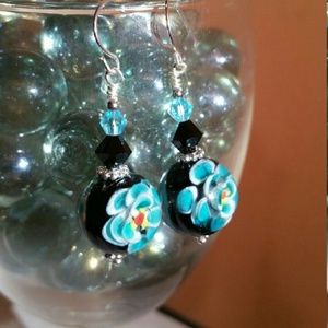 Teal and Black Lampwork Earrings