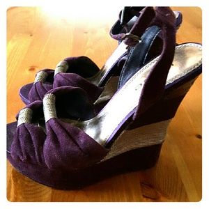 BeBe Purple Suade Wedge Sandals
