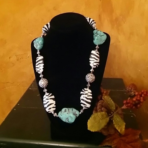 Zebra and blue stones necklace