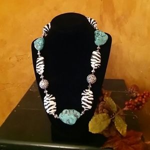 Zebra and blue stones necklace