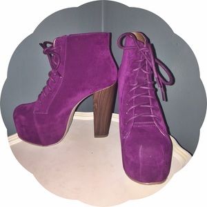 Purple chunky heel boots