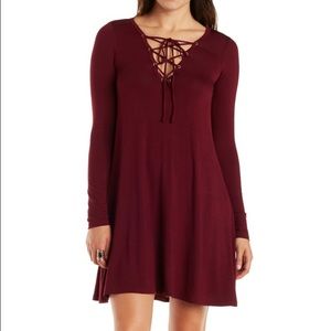 Maroon vneck tshirt dress