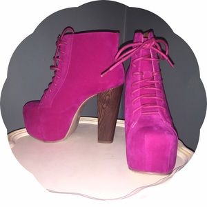 Hot pink chunky heel boots