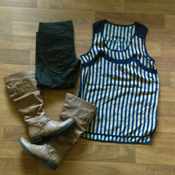 Tan and navy blue tank