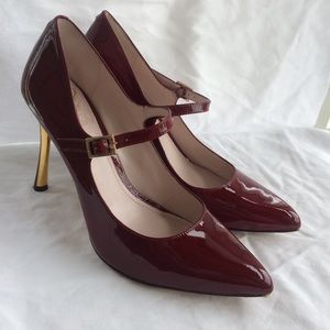 Vince Camuto red patent Mary Janes w/gold heel.