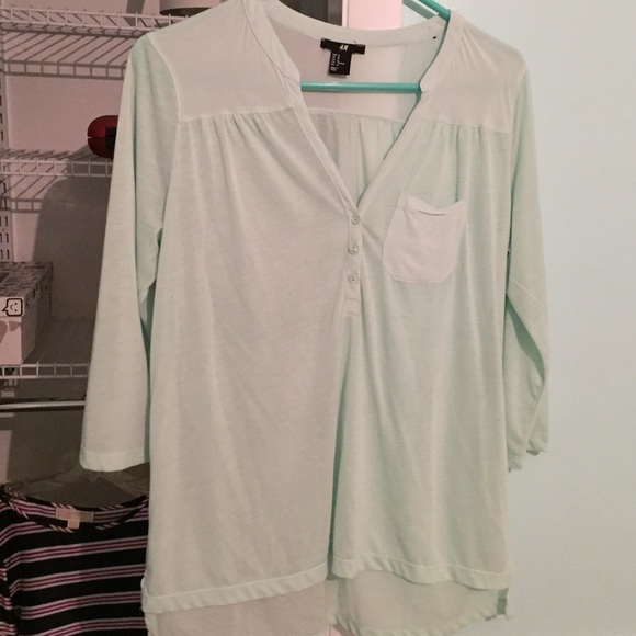 H&M mint green 3/4 length sleeve cotton top