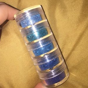 All glitters hold until Monday Blue Glitter Stack
